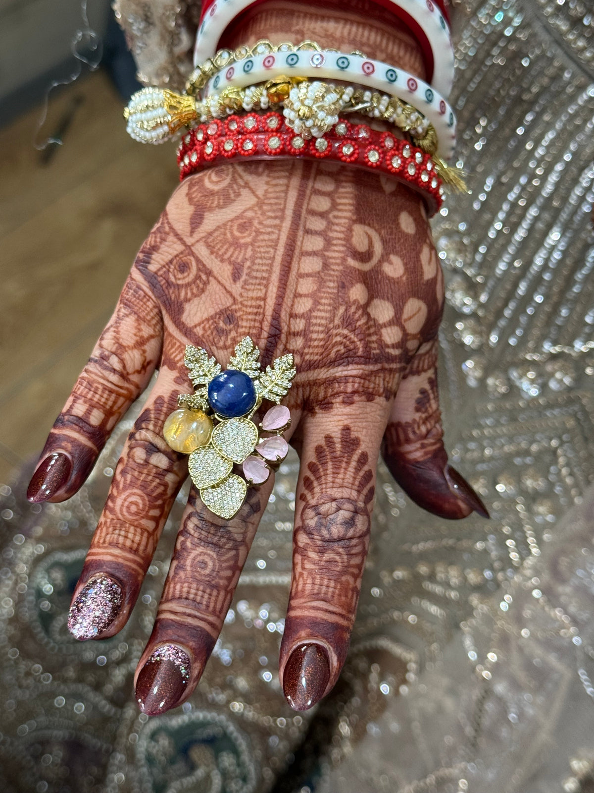 Pink and blue oversized ring