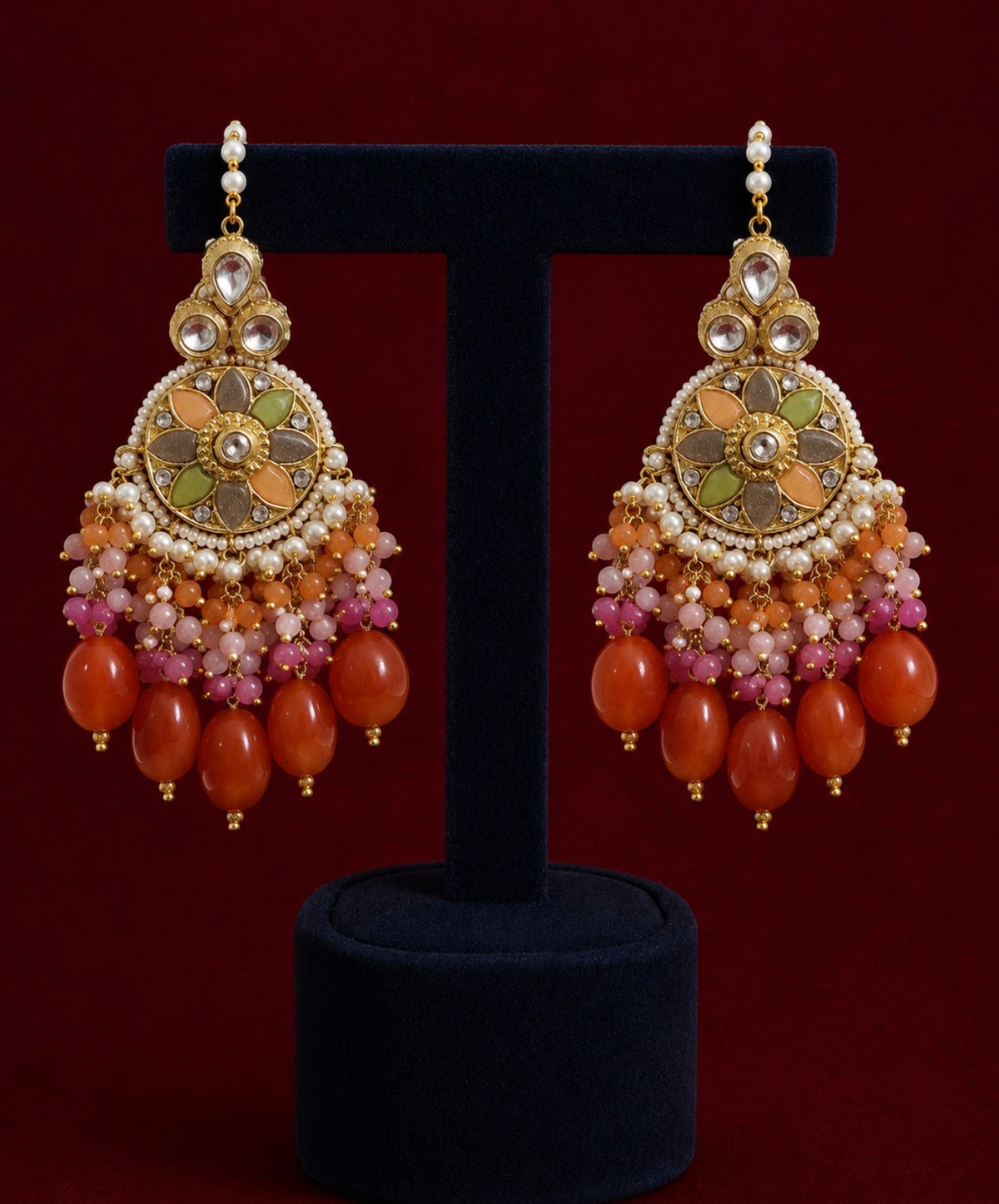Multicoloured meenakari earrings and tikka set